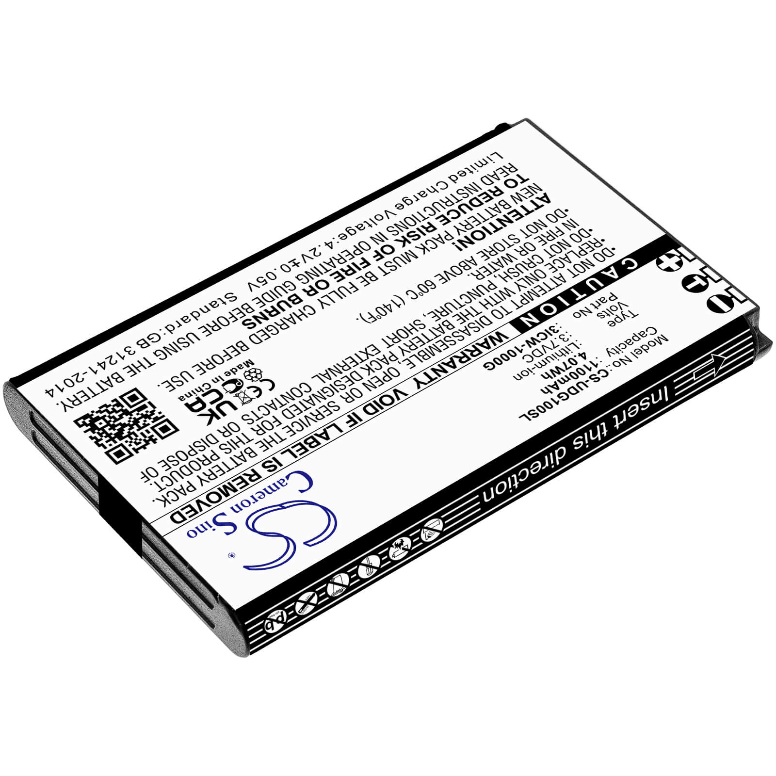 3.7V, 1100mAh, Li-ion Battery fits Unidata, Icw-1000g, 4.07Wh