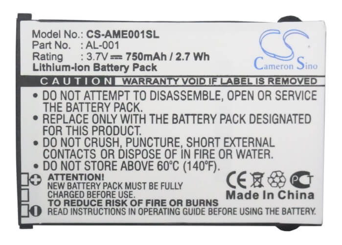 3.7V, 750mAh, Li-ion Battery fits Orange, New York, 2.775Wh