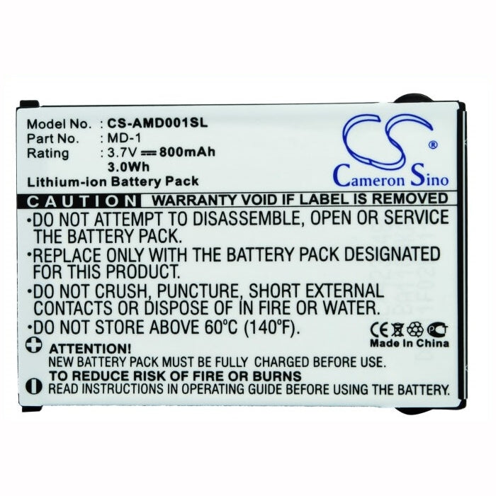 3.7V, 800mAh, Li-ion Battery fits Amoi, Md-1, 2.96Wh