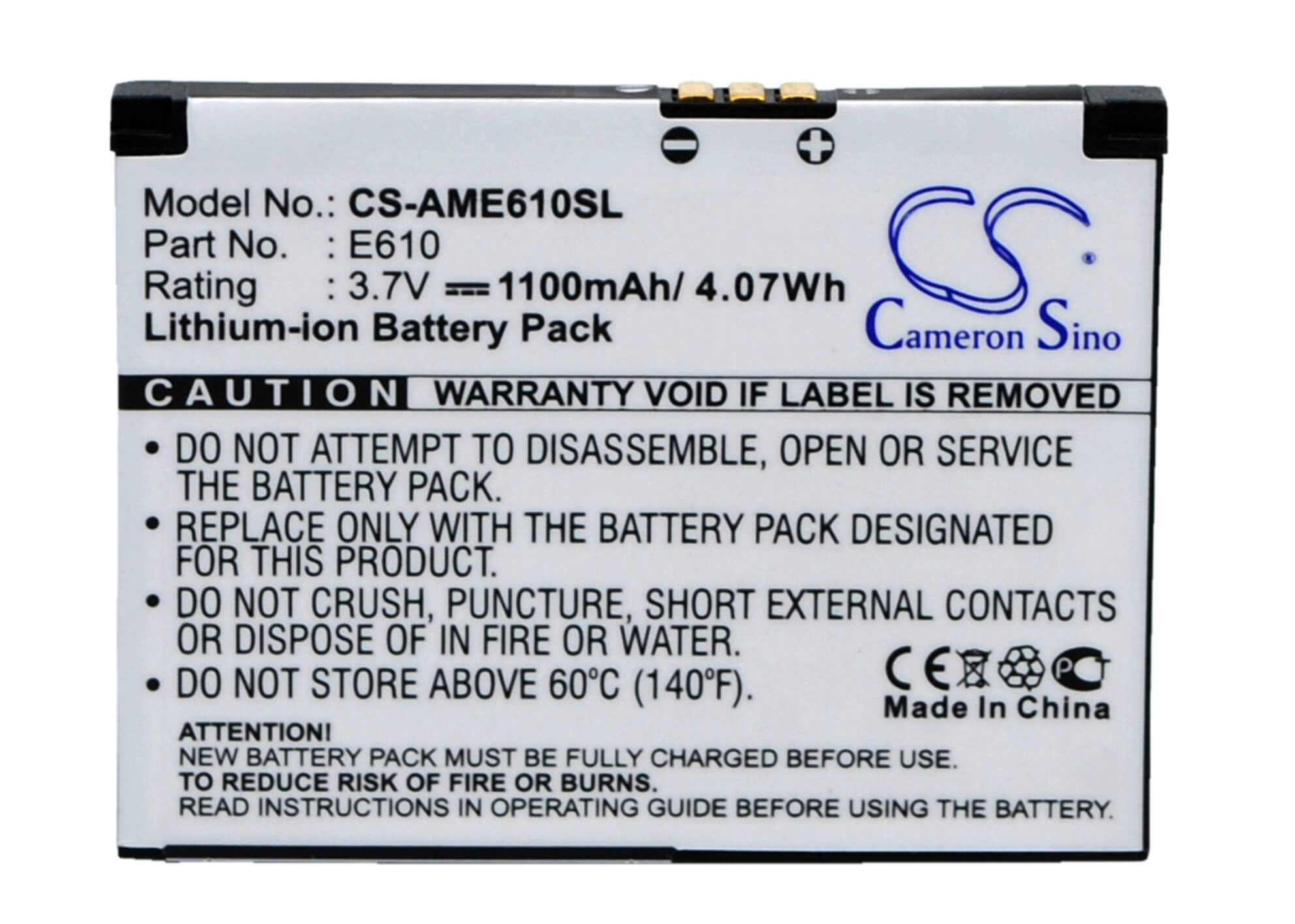 3.7V, 1100mAh, Li-ion Battery fits Orange, Spv E610, 4.07Wh