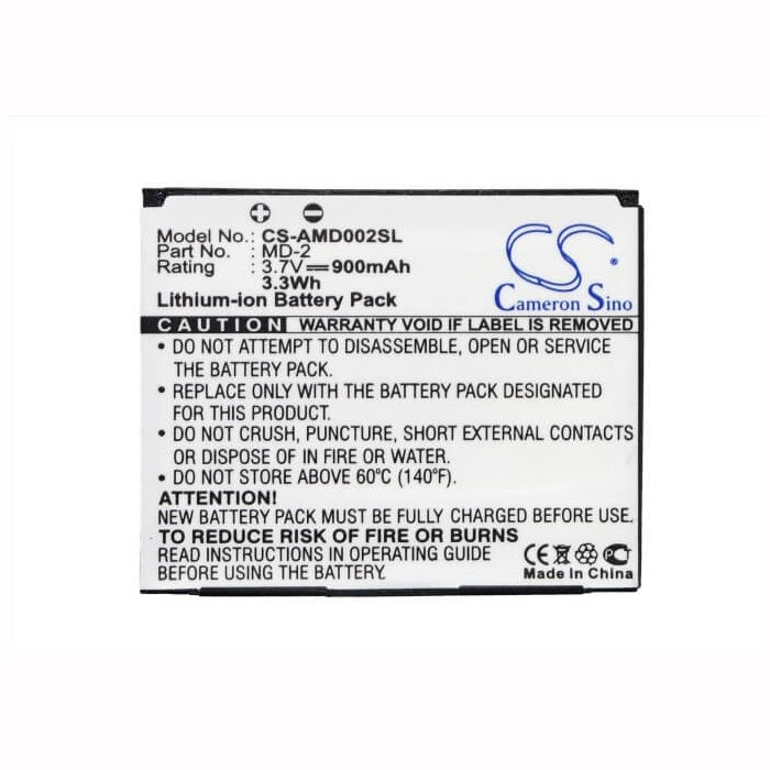 3.7V, 900mAh, Li-ion Battery fits Amoi, Md02, Md2, 3.33Wh