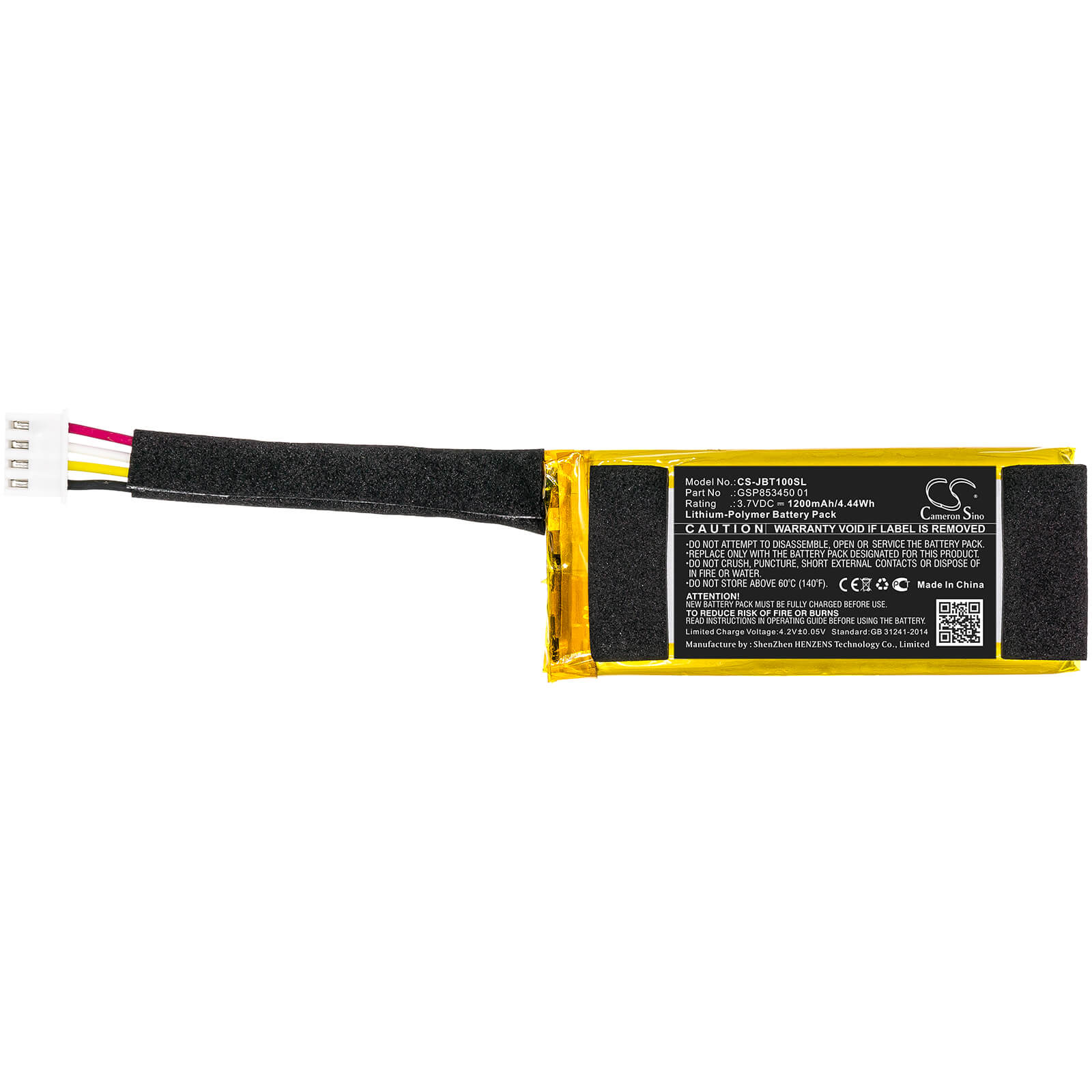 3.7V, 1200mAh, Li-Polymer Battery fits Jbl, Free Truly Charging Case, 4.44Wh