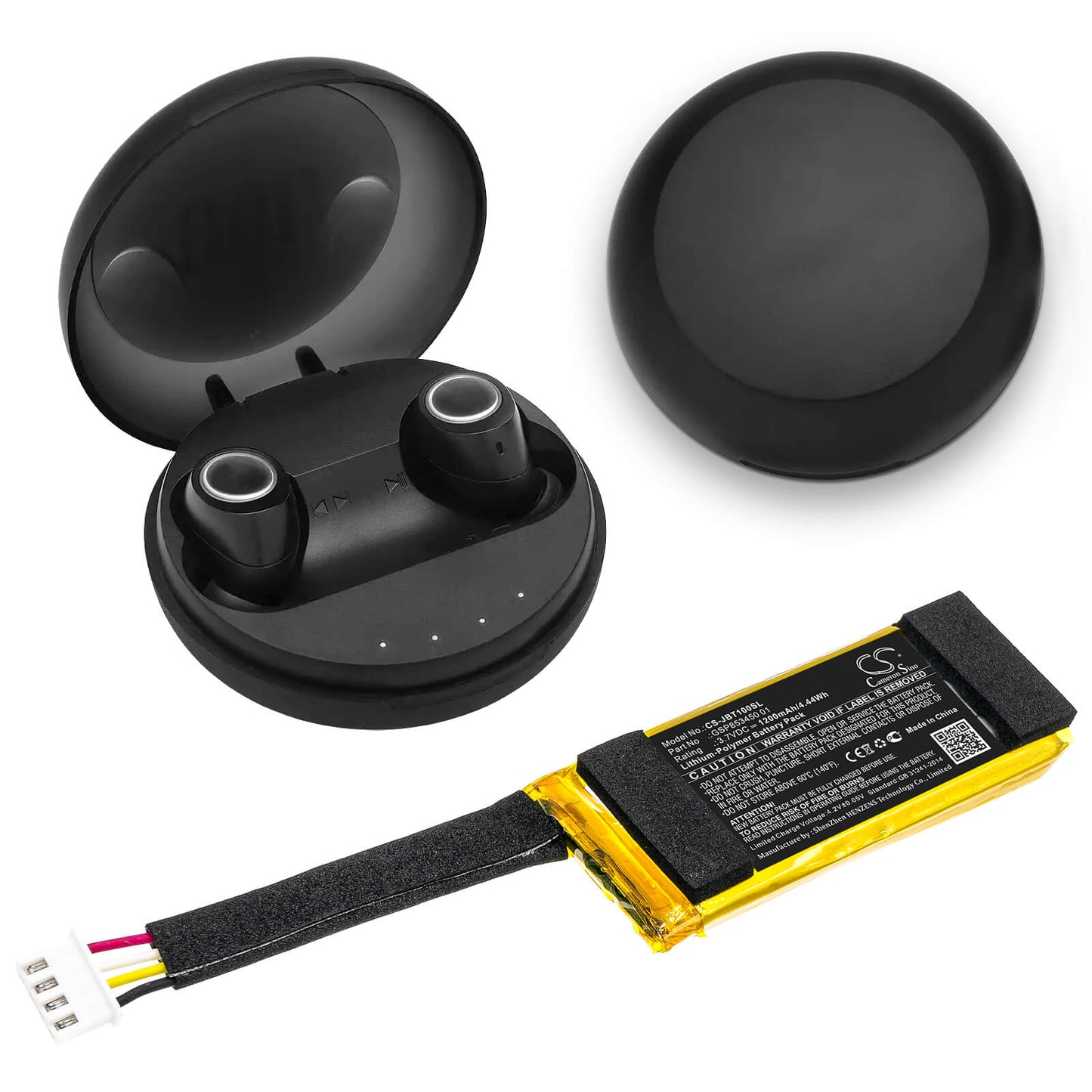 3.7V, 1200mAh, Li-Polymer Battery fits Jbl, Free Truly Charging Case, 4.44Wh