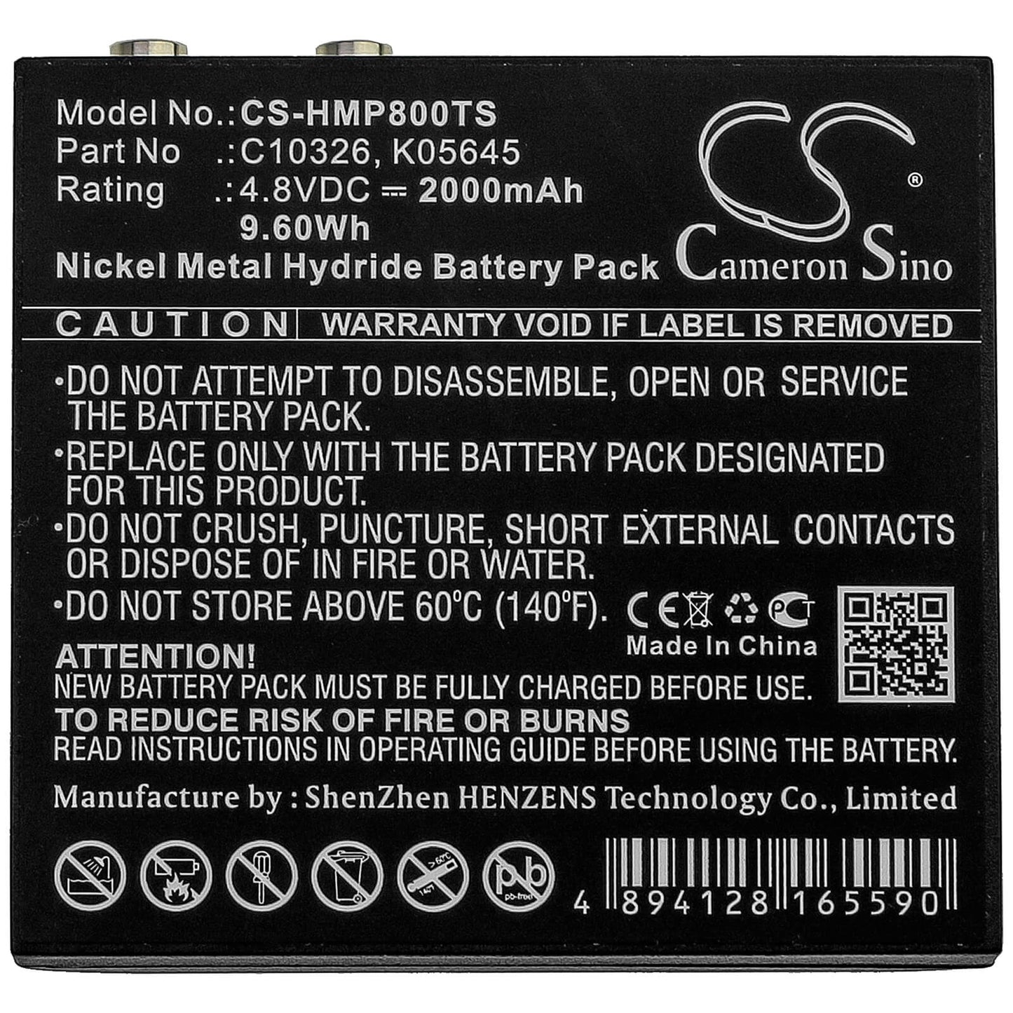 4.8V, 2000mAh, Ni-MH Battery fits Hme, Bp800 Beltpack, 9.6Wh