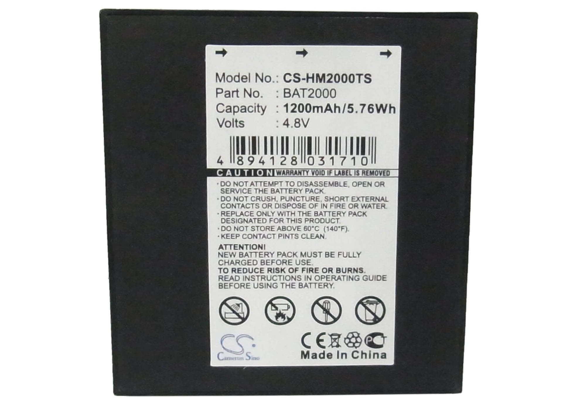 4.8V, 1200mAh, Ni-MH Battery fits Hme, Com 2000, 5.76Wh