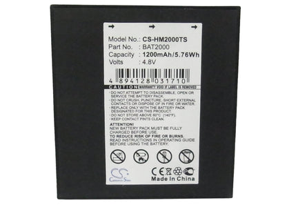 4.8V, 1200mAh, Ni-MH Battery fits Hme, Com 2000, 5.76Wh