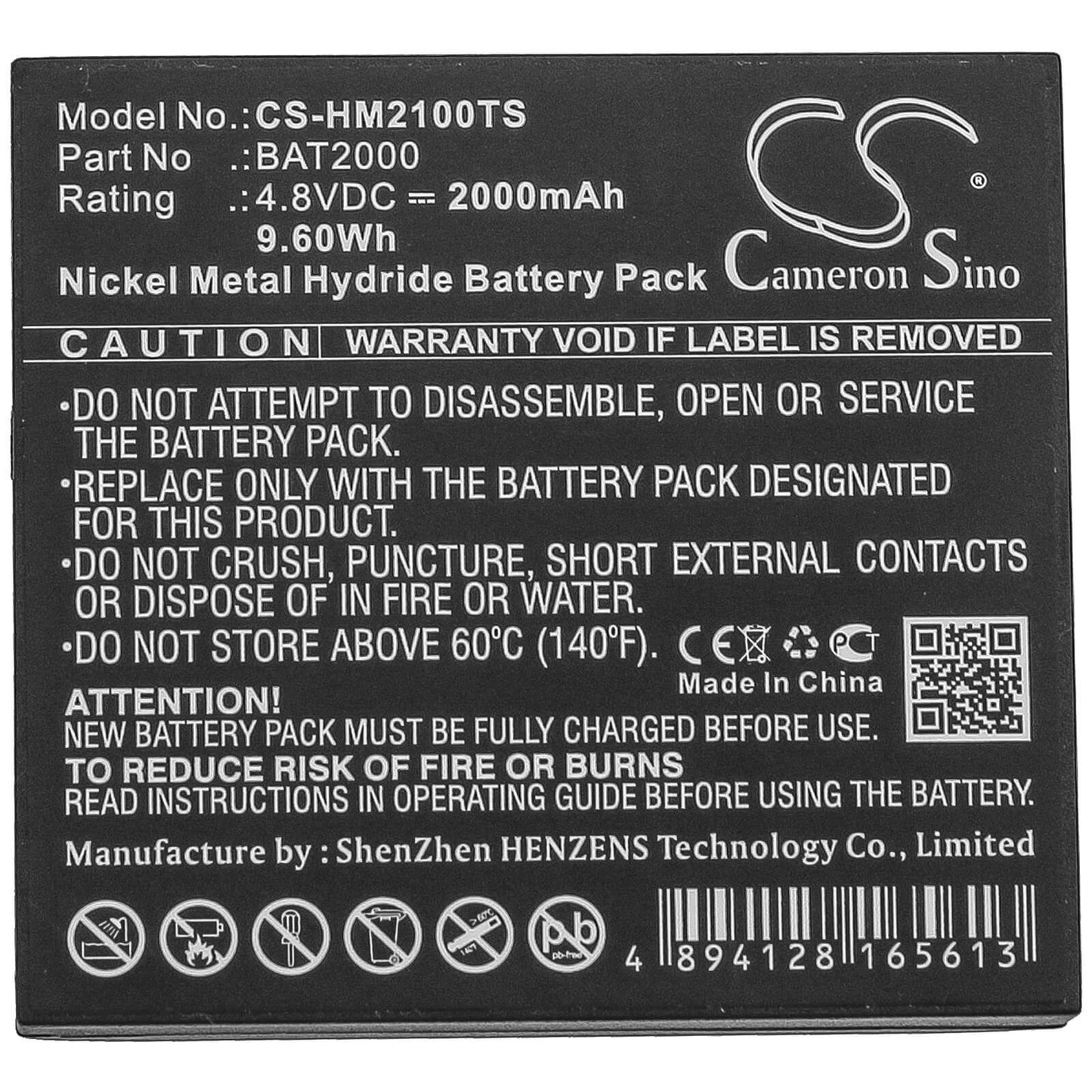 4.8V, 2000mAh, Ni-MH Battery fits Hme, Com 2000, 9.6Wh