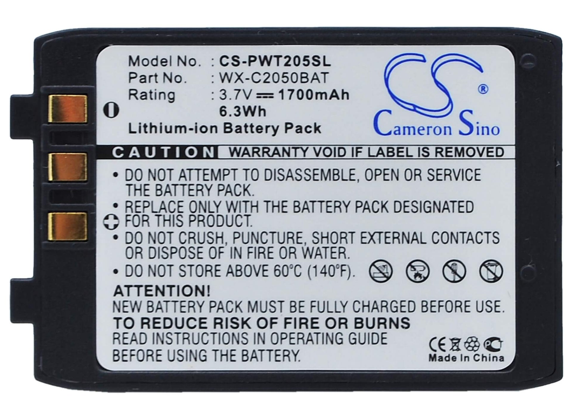3.7V, 1700mAh, Li-ion Battery fits Panasonic, Attune Aio 2050, Ultraplex Ii 2051, 6.29Wh