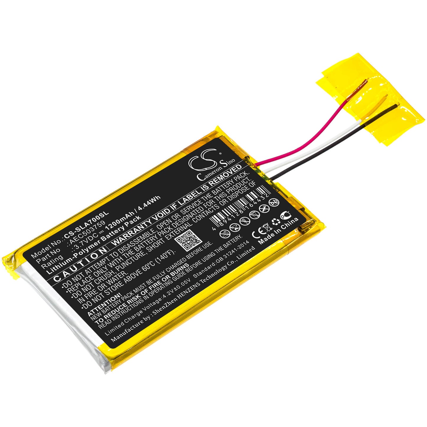 3.7V, 1200mAh, Li-Polymer Battery fits Steelseries, Arctis 1, Arctis 3, 4.44Wh