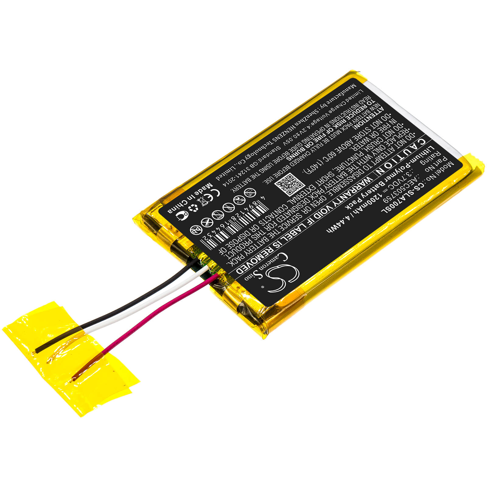 3.7V, 1200mAh, Li-Polymer Battery fits Steelseries, Arctis 1, Arctis 3, 4.44Wh