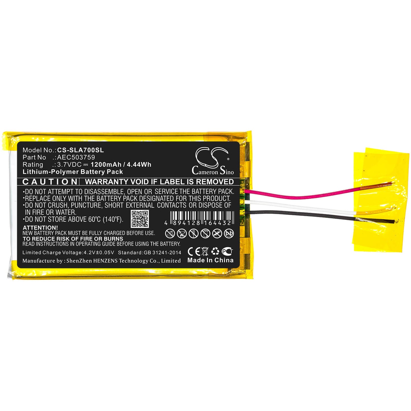 3.7V, 1200mAh, Li-Polymer Battery fits Steelseries, Arctis 1, Arctis 3, 4.44Wh