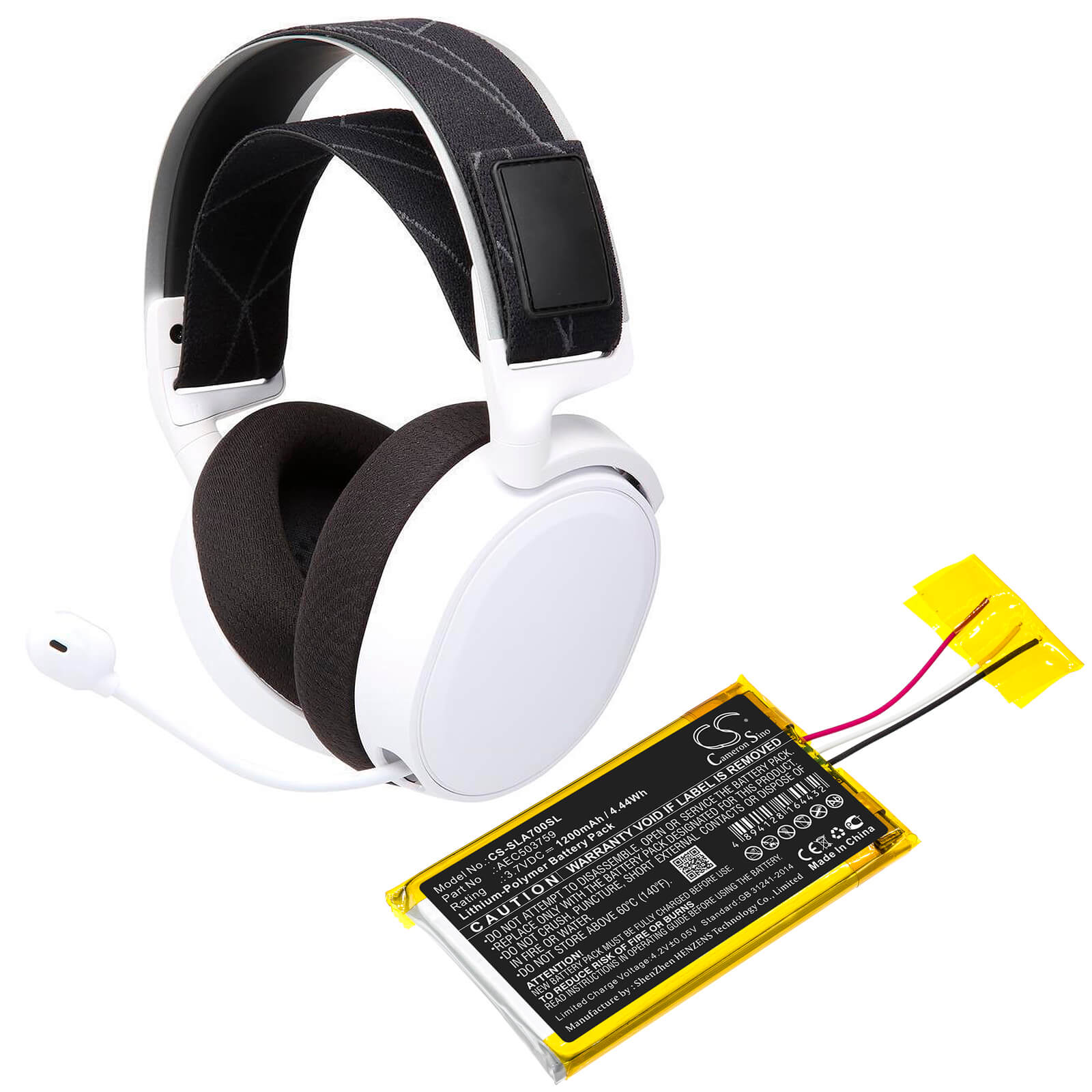 3.7V, 1200mAh, Li-Polymer Battery fits Steelseries, Arctis 1, Arctis 3, 4.44Wh