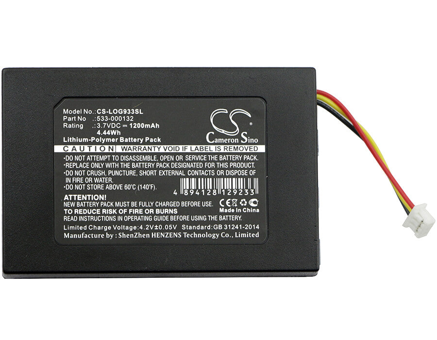 3.7V, 1200mAh, Li-Polymer Battery fits Logitech, G533, G933, 4.44Wh