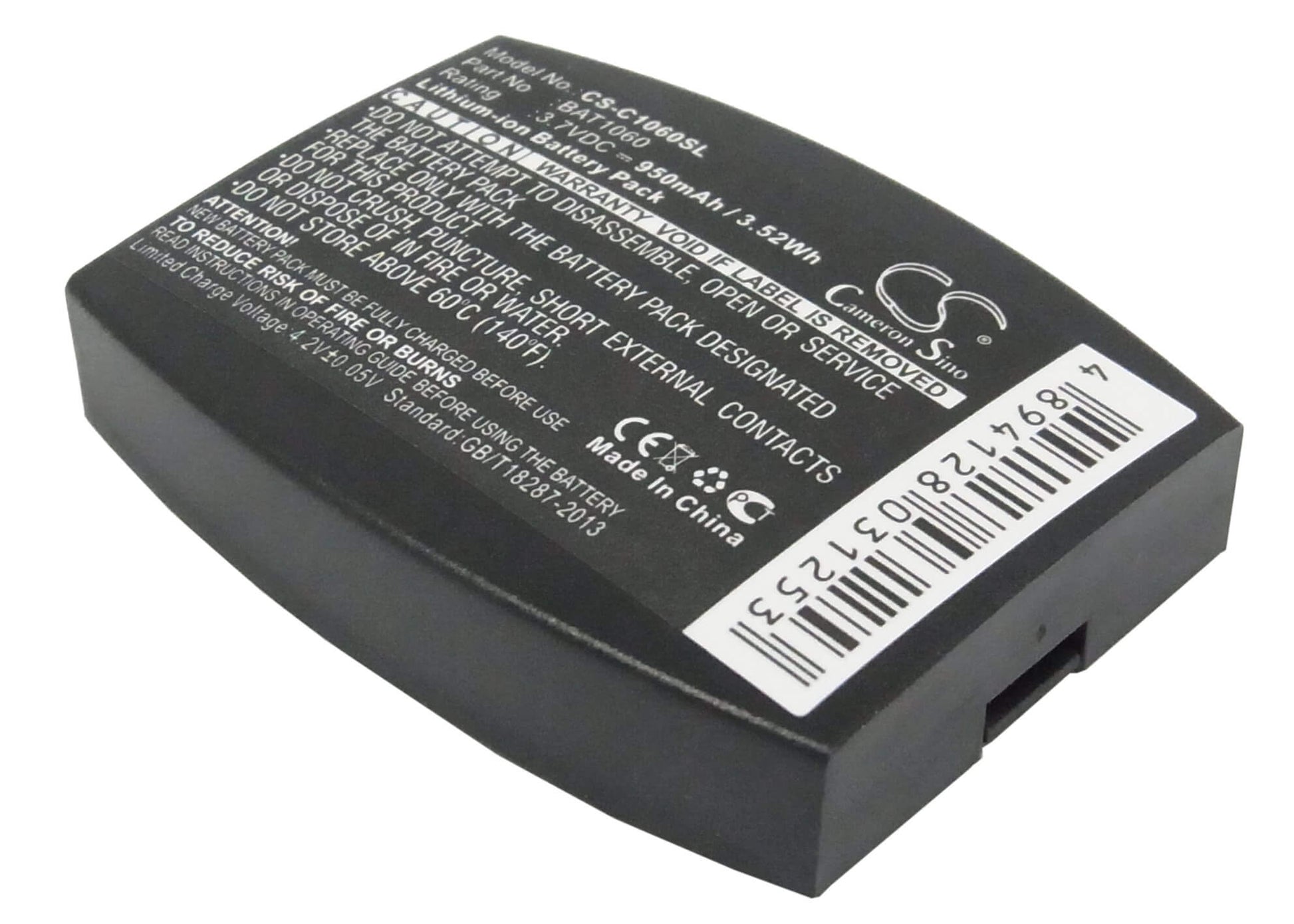 3.7V, 950mAh, Li-ion Battery fits 3m, C1060, C1060 Wireless Intercom, 3.515Wh