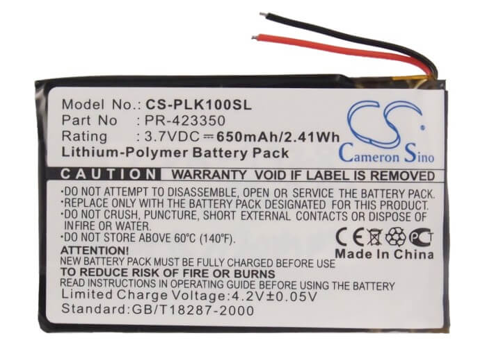 3.7V, 650mAh, Li-Polymer Battery fits Plantronics, K100, 2.405Wh