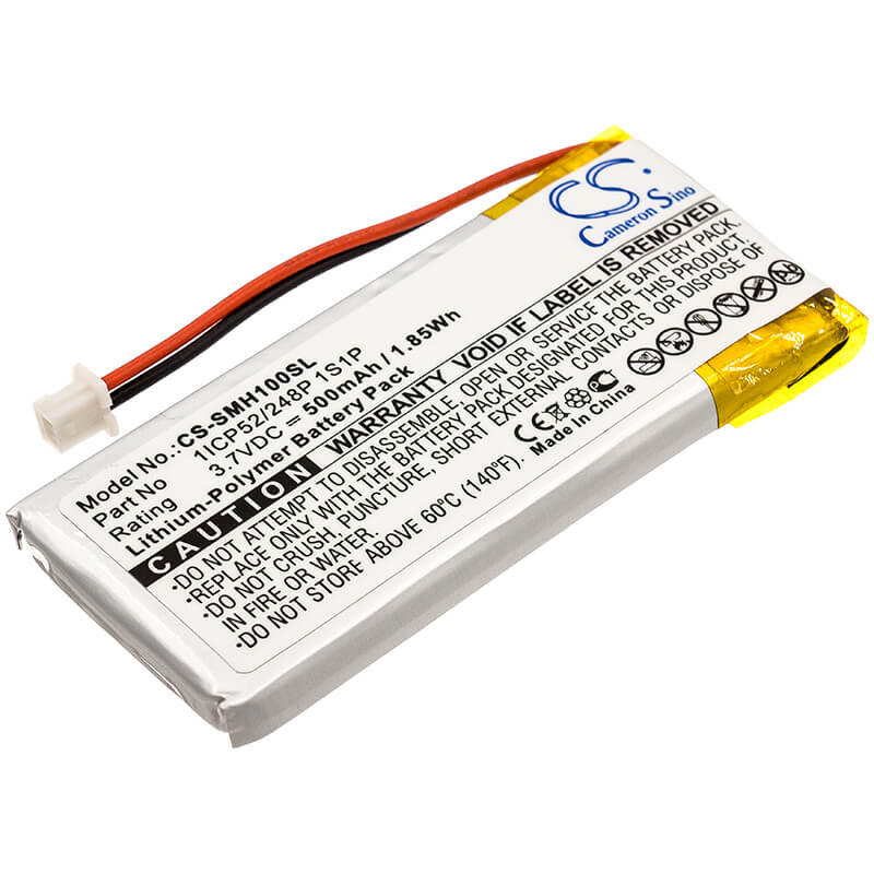 3.7V, 500mAh, Li-Polymer Battery fits Sena, Smh-10, Smh-10 Lifespan, 1.85Wh