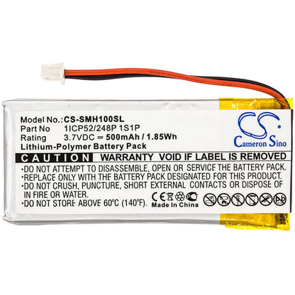 3.7V, 500mAh, Li-Polymer Battery fits Sena, Smh-10, Smh-10 Lifespan, 1.85Wh