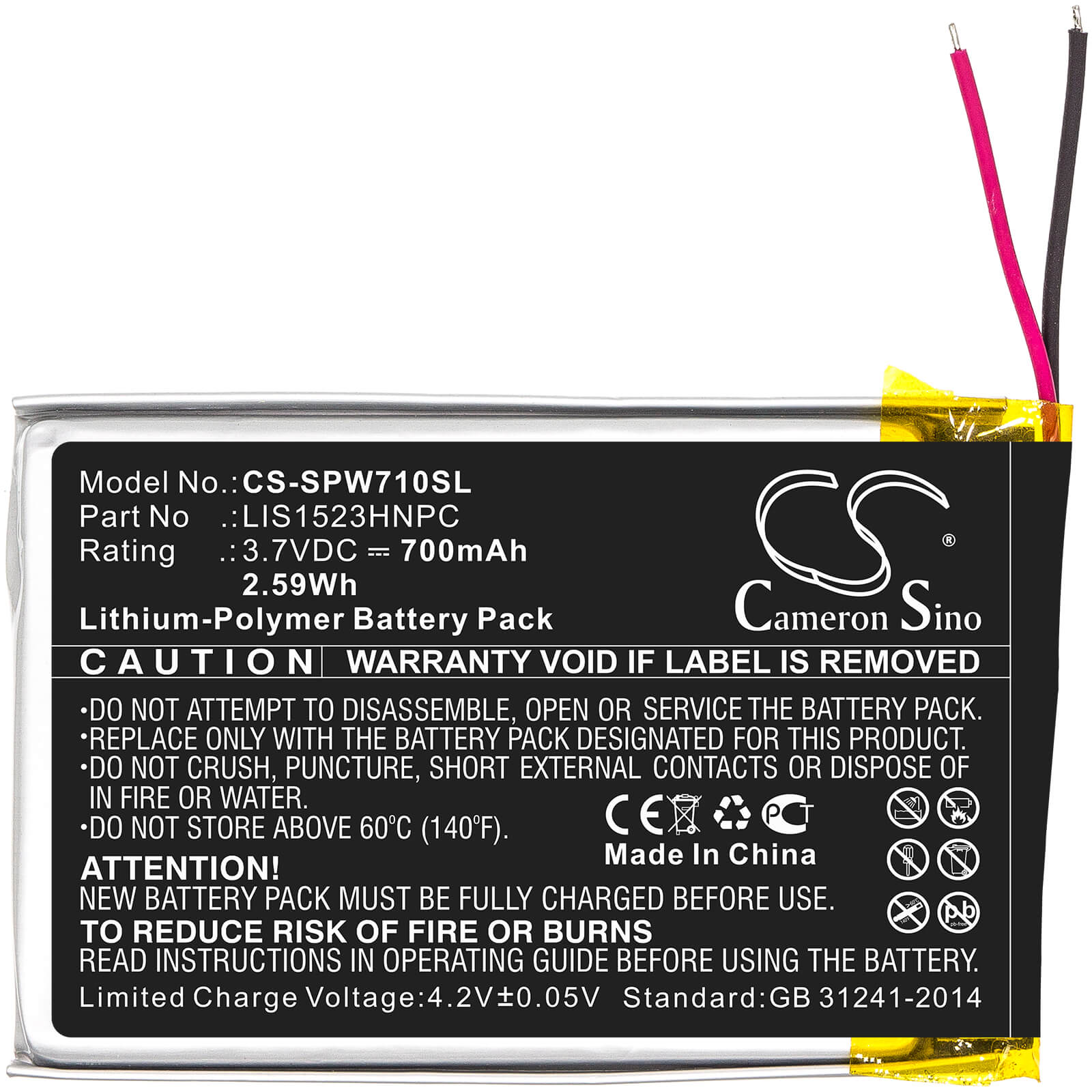 3.7V, 700mAh, Li-Polymer Battery fits Sony, Cechya-0090, Platinum Wireless 7.1, 2.59Wh