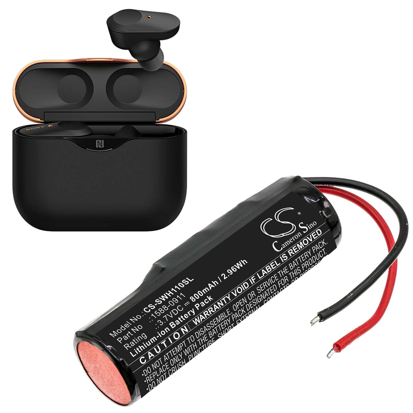 3.7V, 800mAh, Li-ion Battery fits Sony, Wf-1000xm3 Charging Case, 2.96Wh