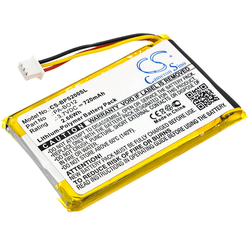 3.7V, 720mAh, Li-Polymer Battery fits Bang & Olufsen, Beosound 2, 2.664Wh