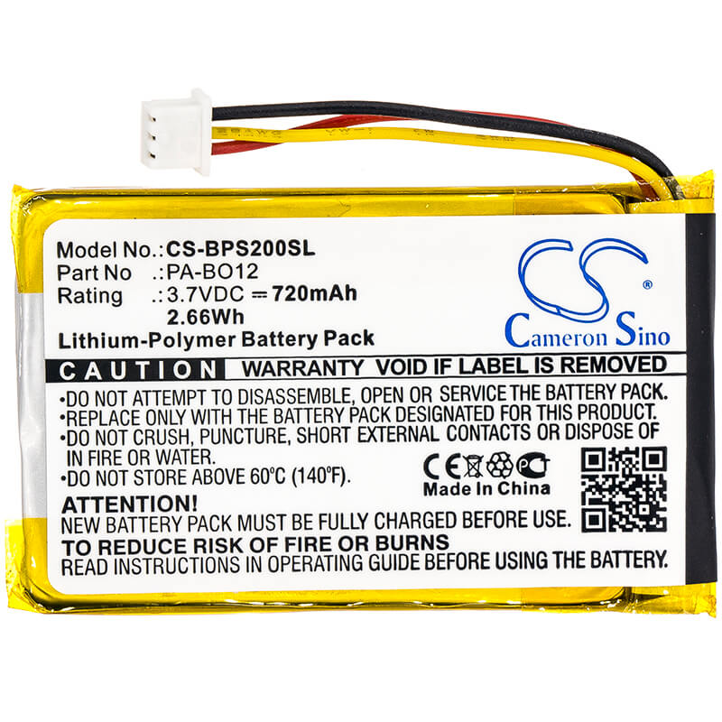 3.7V, 720mAh, Li-Polymer Battery fits Bang & Olufsen, Beosound 2, 2.664Wh