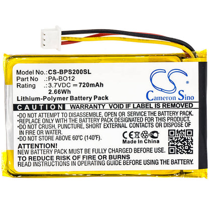 3.7V, 720mAh, Li-Polymer Battery fits Bang & Olufsen, Beosound 2, 2.664Wh