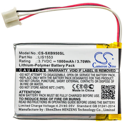 3.7V, 1000mAh, Li-Polymer Battery fits Sony, Mdr-xb950n1, Srs-ws1, 3.7Wh