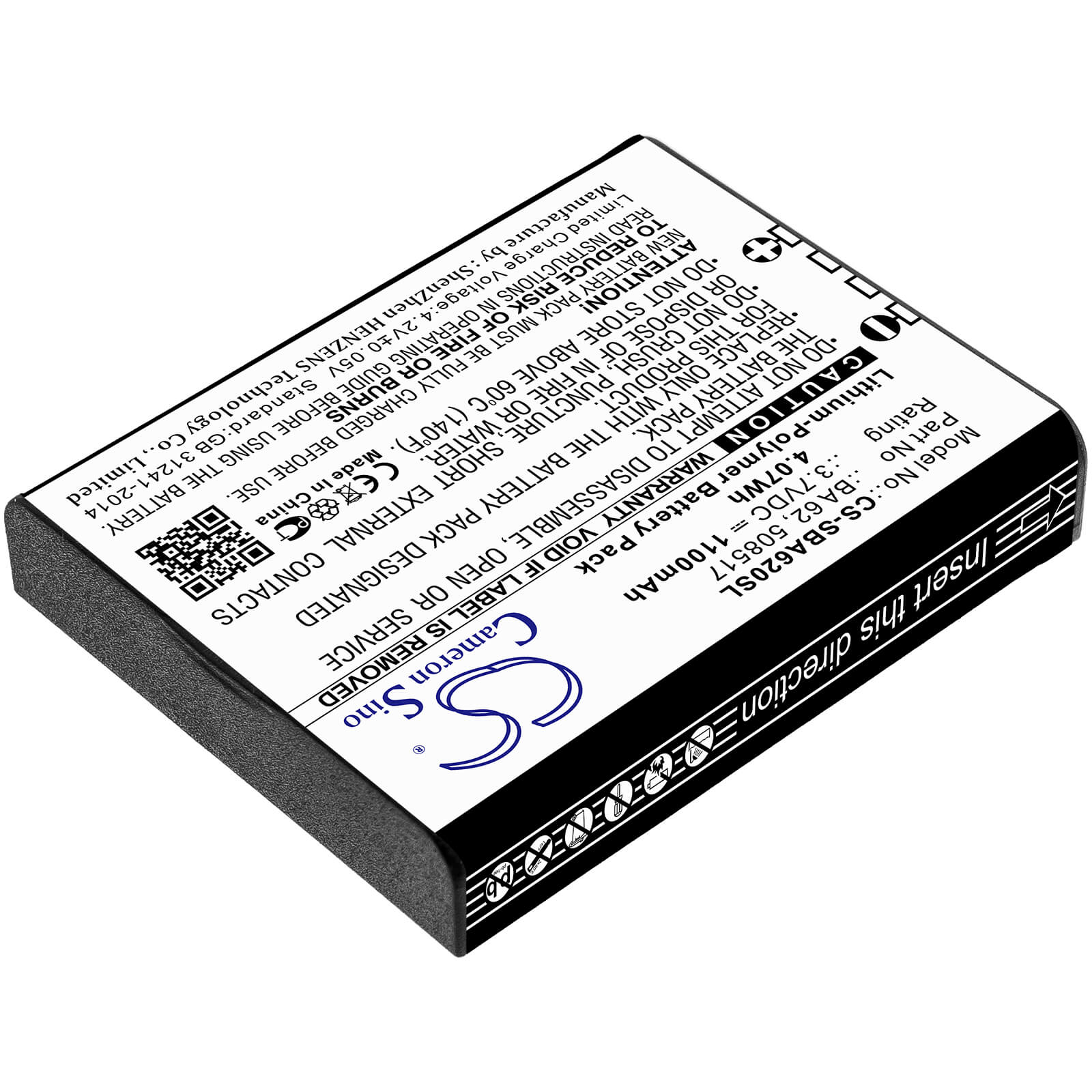 3.7V, 1100mAh, Li-Polymer Battery fits Sennheiser, L 6000, Lm 6062, 4.07Wh