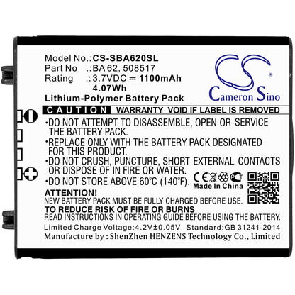 3.7V, 1100mAh, Li-Polymer Battery fits Sennheiser, L 6000, Lm 6062, 4.07Wh