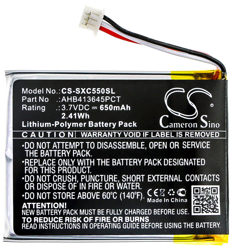 3.7V, 650mAh, Li-Polymer Battery fits Sennheiser, Mb 660, Pxc 550, 2.405Wh
