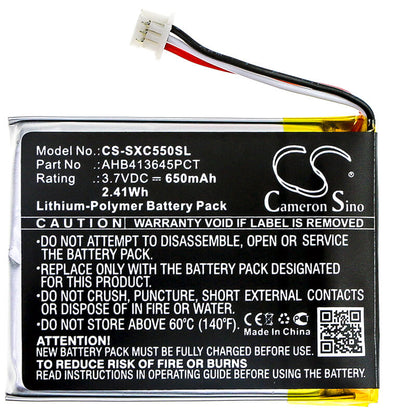 3.7V, 650mAh, Li-Polymer Battery fits Sennheiser, Mb 660, Pxc 550, 2.405Wh