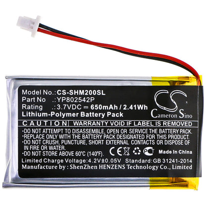 3.7V, 650mAh, Li-Polymer Battery fits Sena, Smh-10s, Smh-20s, 2.405Wh