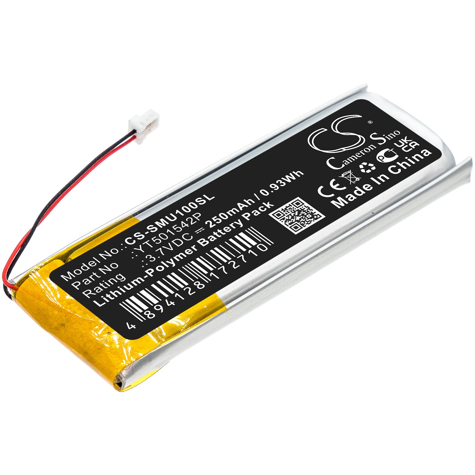 3.7V, 250mAh, Li-Polymer Battery fits Sena, 10u, 0.925Wh