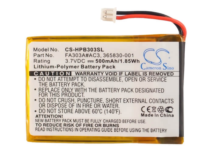 3.7V, 500mAh, Li-Polymer Battery fits Hp, Bluetooth Stereo Headphones, 1.85Wh
