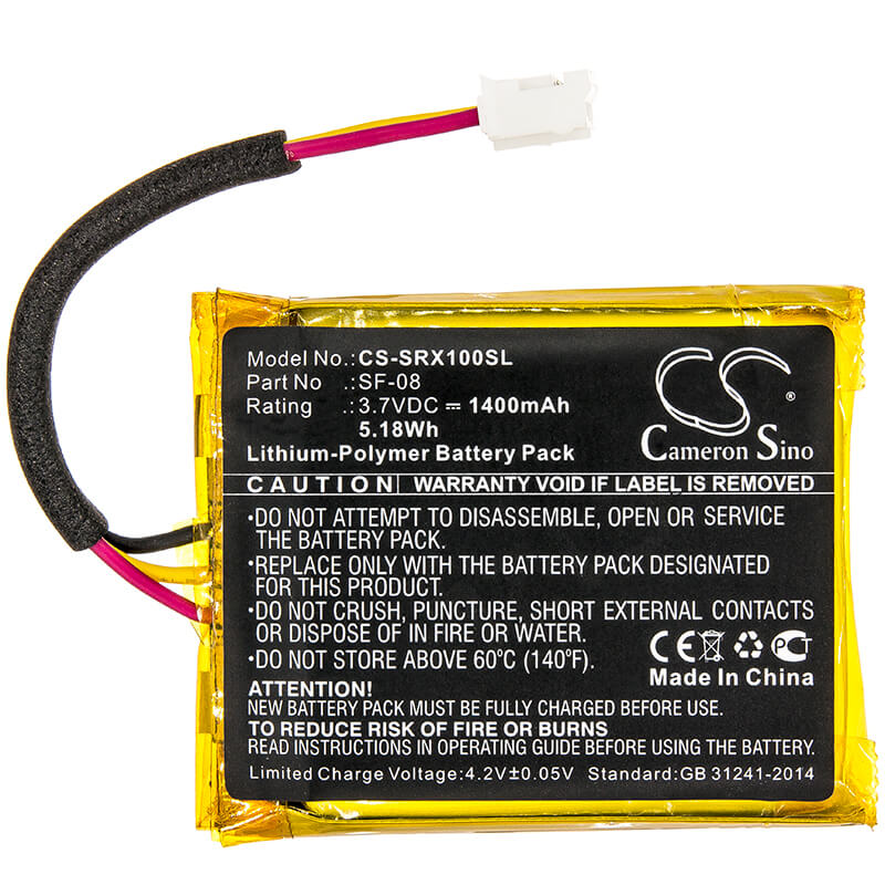 3.7V, 1400mAh, Li-Polymer Battery fits Sony, Srs-xb10, Srs-xb12, 5.18Wh