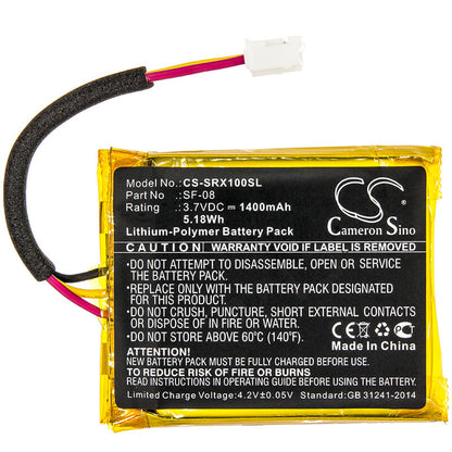 3.7V, 1400mAh, Li-Polymer Battery fits Sony, Srs-xb10, Srs-xb12, 5.18Wh