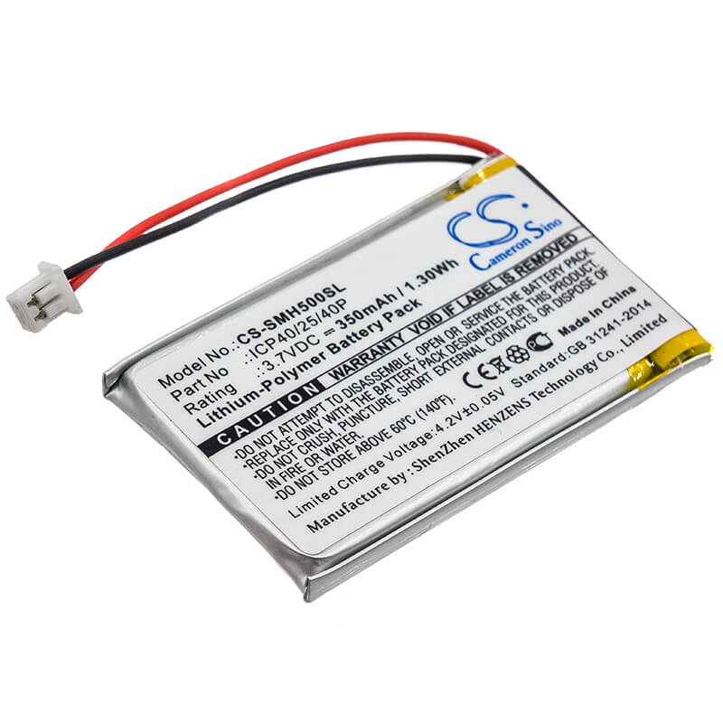 3.7V, 350mAh, Li-Polymer Battery fits Sena, Smh-5, 1.295Wh