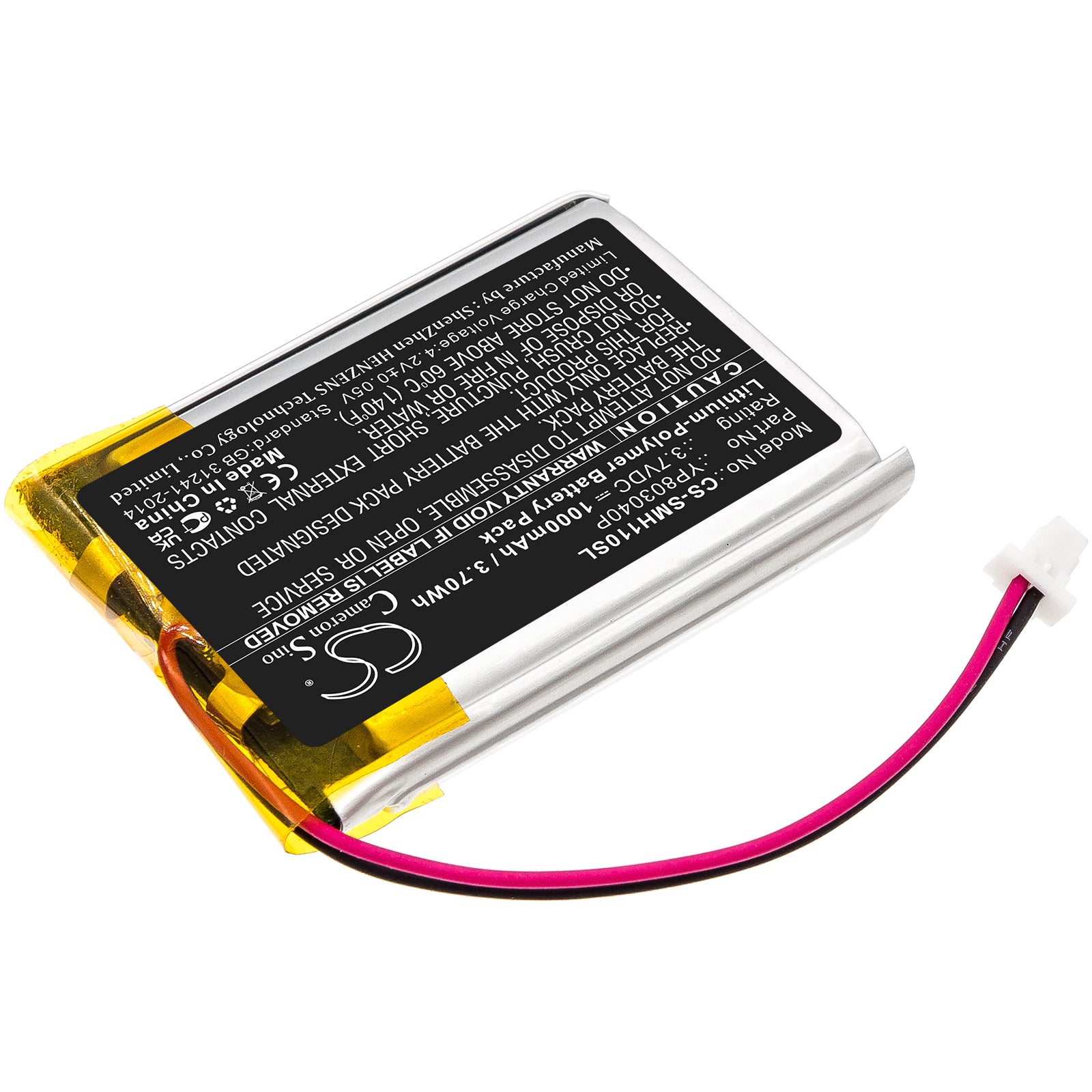 3.7V, 1000mAh, Li-Polymer Battery fits Sena, 10c, 3.7Wh
