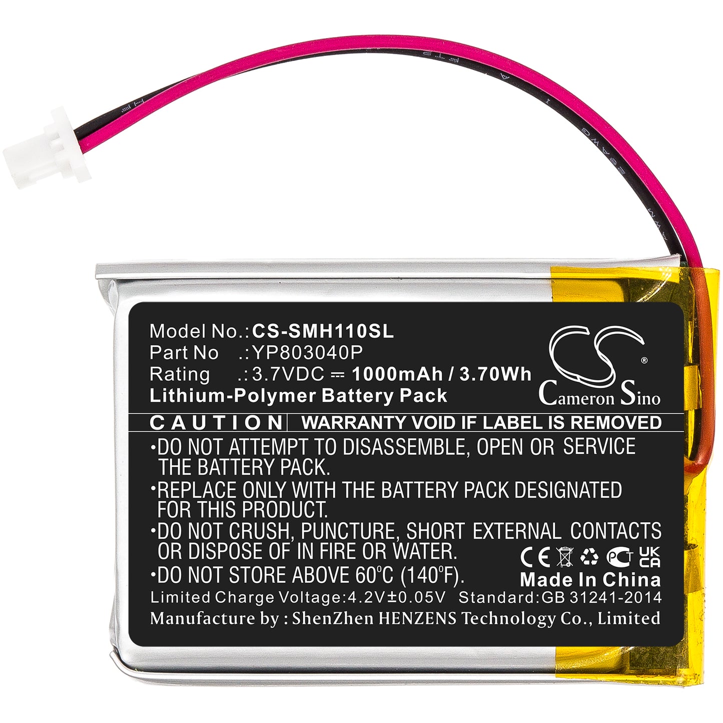 3.7V, 1000mAh, Li-Polymer Battery fits Sena, 10c, 3.7Wh