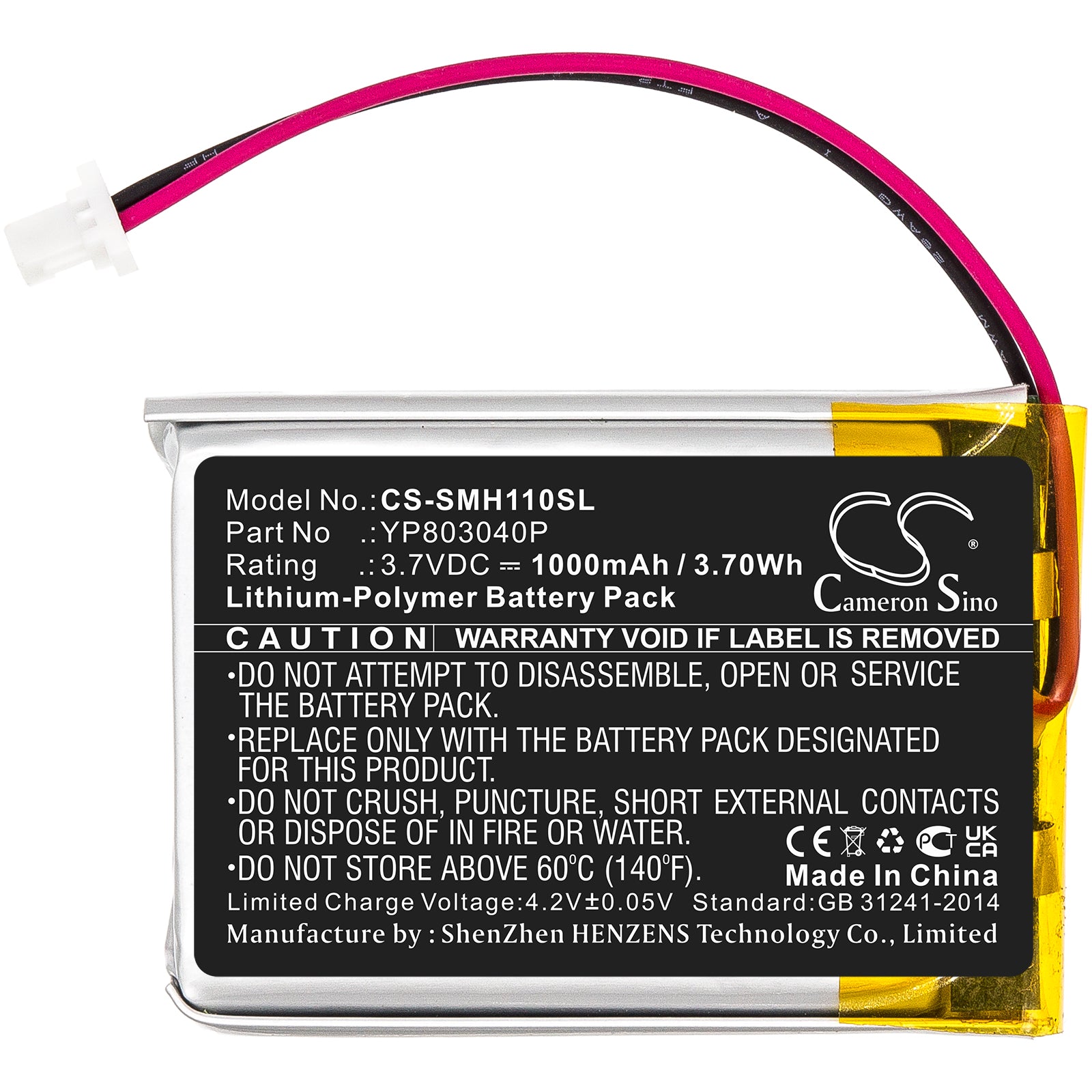 3.7V, 1000mAh, Li-Polymer Battery fits Sena, 10c, 3.7Wh