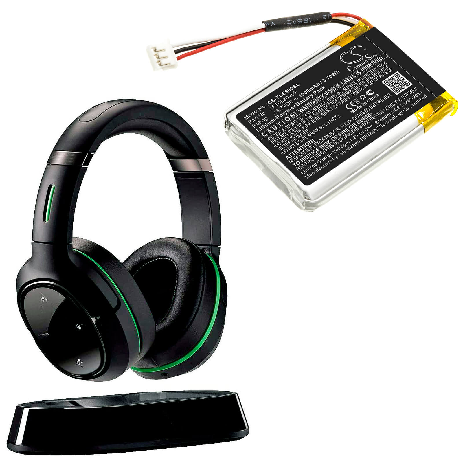 3.7V, 1000mAh, Li-Polymer Battery fits Turtle, Beach Elite 800, Beach Elite 800x, 3.7Wh