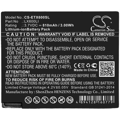 3.7V, 810mAh, Li-ion Battery fits Eartec, Hub, Hub Systems, 2.997Wh