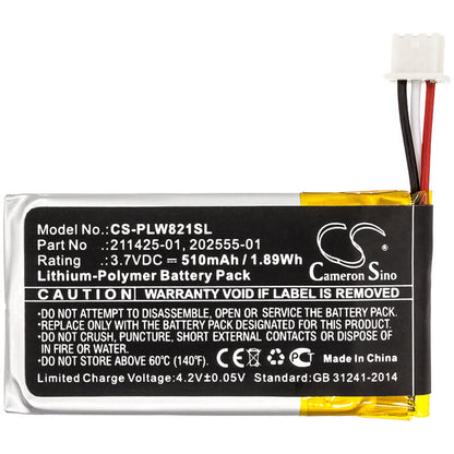3.7V, 510mAh, Li-Polymer Battery fits Plantronics, Savi 8210, Savi W8210, 1.887Wh