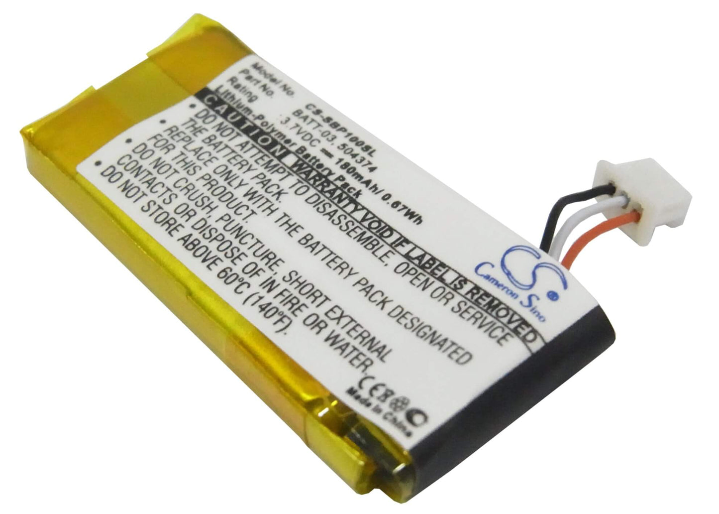 3.7V, 180mAh, Li-Polymer Battery fits Sennheiser, D10, Dw Office, 0.666Wh