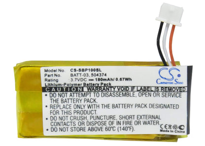 3.7V, 180mAh, Li-Polymer Battery fits Sennheiser, D10, Dw Office, 0.666Wh