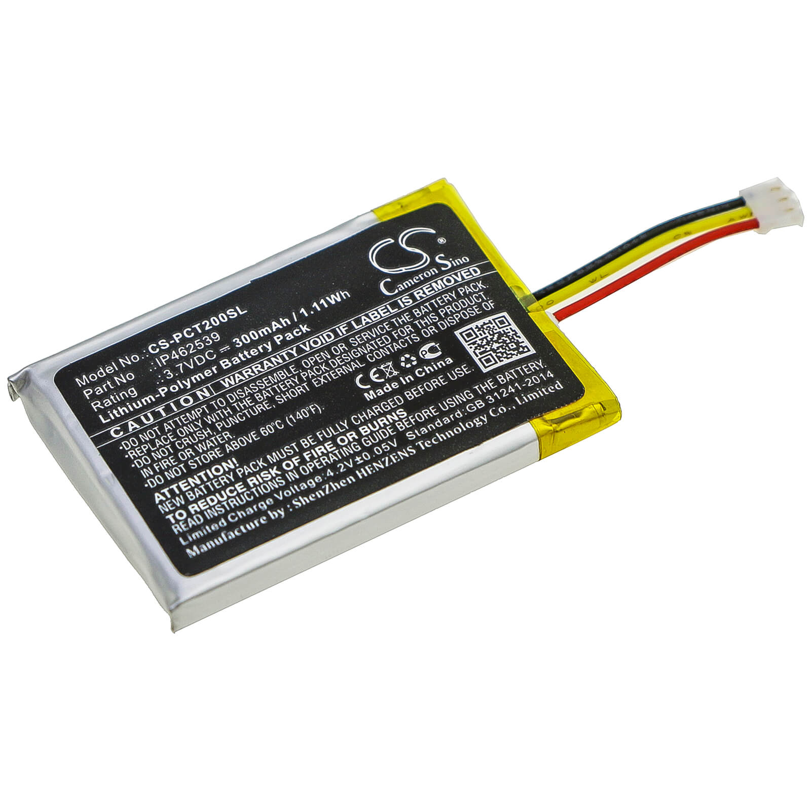 3.7V, 300mAh, Li-Polymer Battery fits Phonak, Compilot, Compilot Ii, 1.11Wh