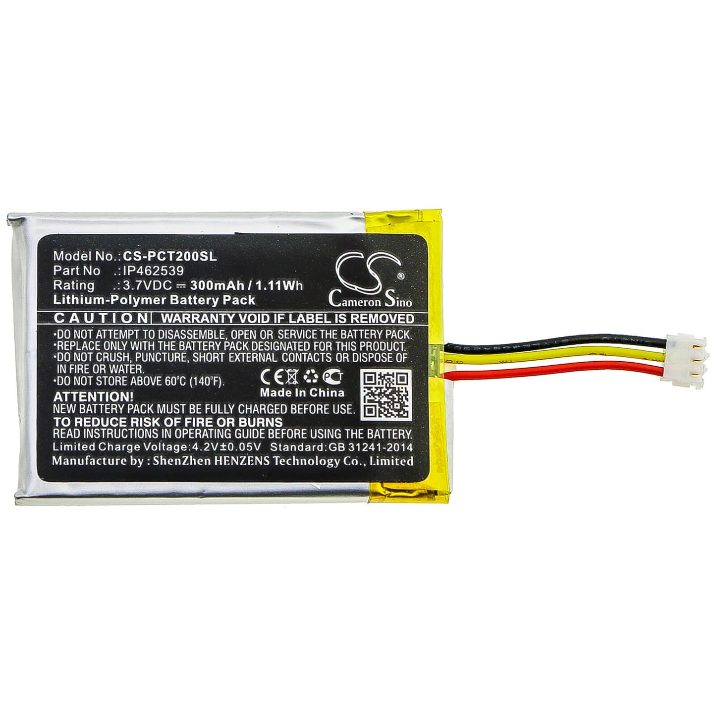 3.7V, 300mAh, Li-Polymer Battery fits Phonak, Compilot, Compilot Ii, 1.11Wh