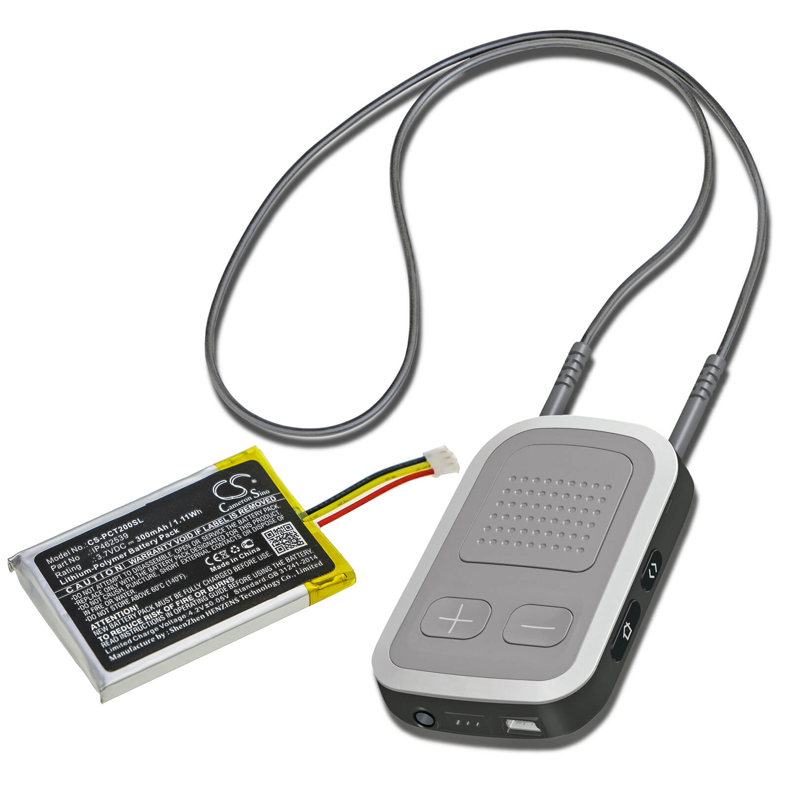 3.7V, 300mAh, Li-Polymer Battery fits Phonak, Compilot, Compilot Ii, 1.11Wh