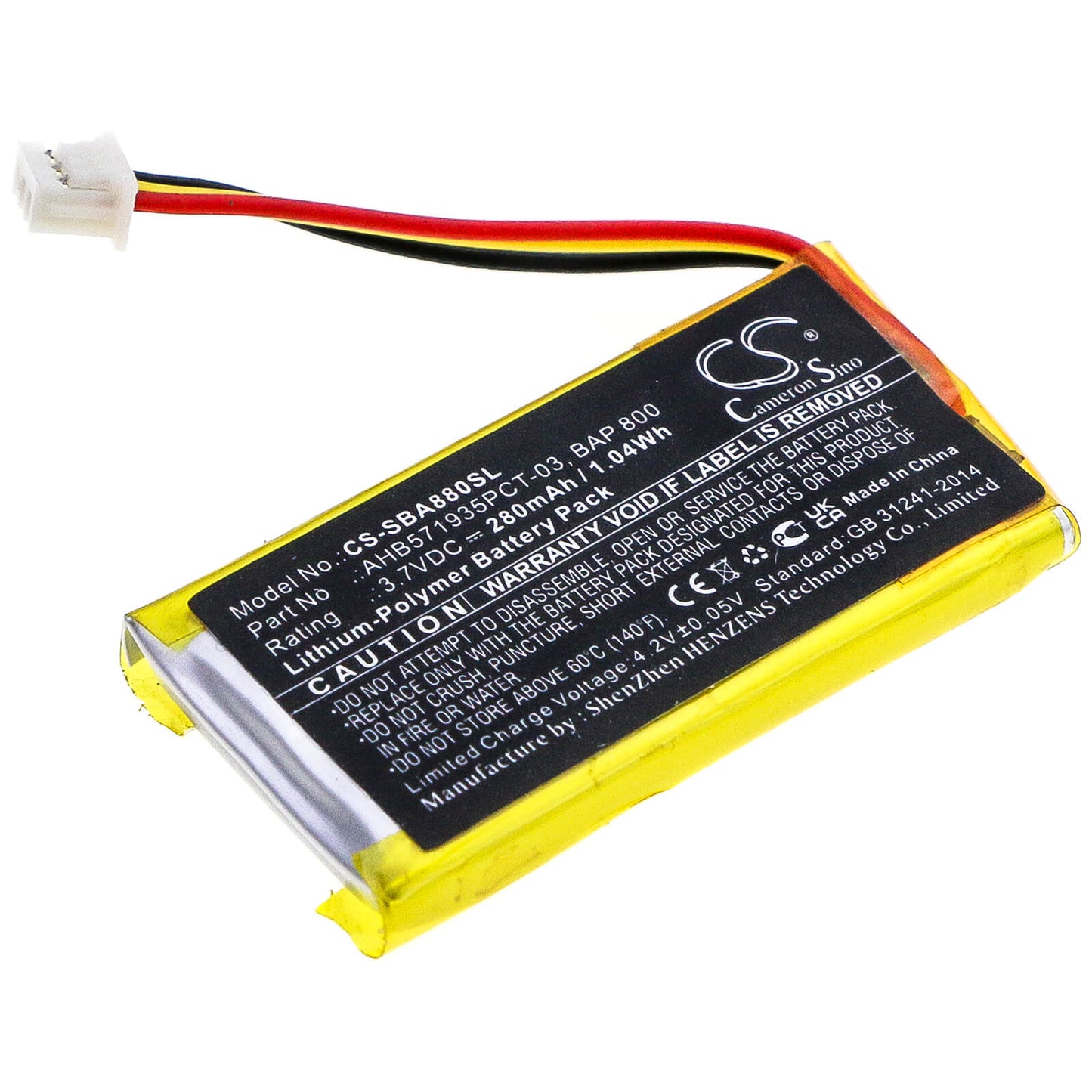3.7V, 280mAh, Li-Polymer Battery fits Sennheiser, Flex 5000, Rs 5000, 1.036Wh