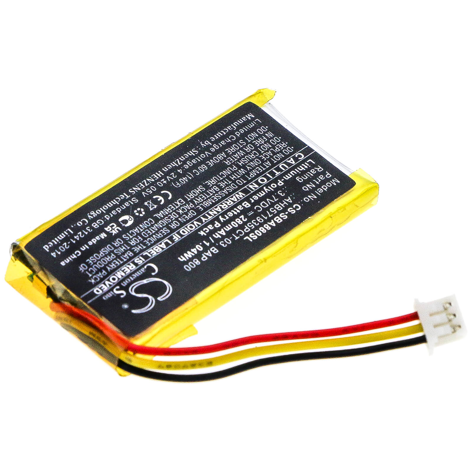 3.7V, 280mAh, Li-Polymer Battery fits Sennheiser, Flex 5000, Rs 5000, 1.036Wh